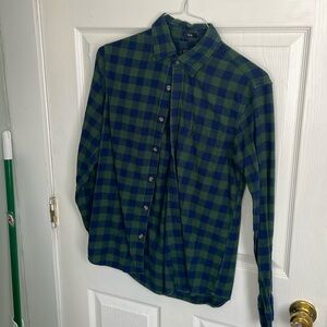 J Crew Navy/ Green Plaid Flannel Button Down Small